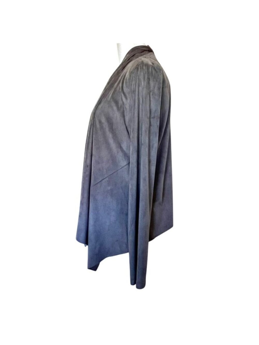 Gray Faux Suede Coatigan Open Front Stretch Jacket Santa Fe Ranch Luxe Boho L - Picture 5 of 9